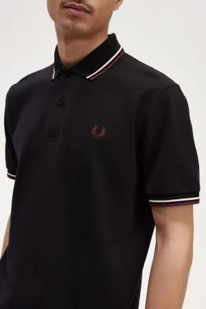 Fred Perry Twin Tipped Polo Black/Ecru/Oxblood