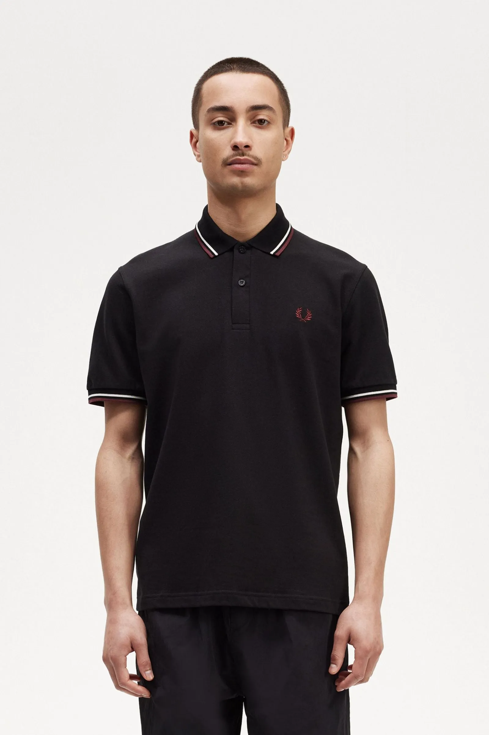 Fred Perry Twin Tipped Polo Black/Ecru/Oxblood