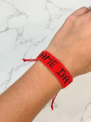 'Game Day' Beaded Adjustable Bracelet - Red & Black