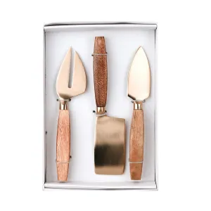 Gold Cheese Knife Set/3 with Wooden Handle