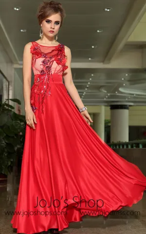 Grecian Red Jewel Neck Modest Chiffon Formal Prom Evening Cocktail Dress DQ830896