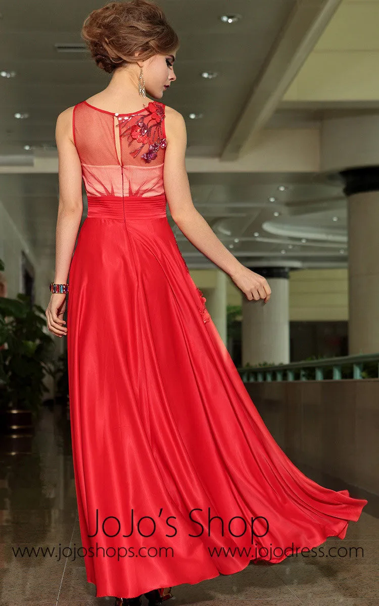 Grecian Red Jewel Neck Modest Chiffon Formal Prom Evening Cocktail Dress DQ830896