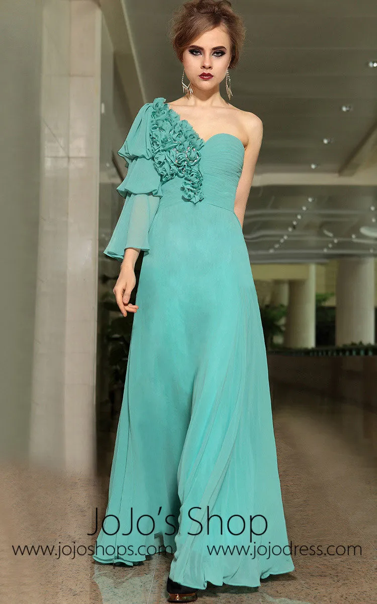 Green Grecian Single Sleeve Asymetrical Formal Prom Evening Cocktail Dress DQ830897