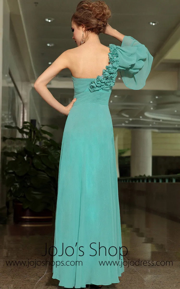 Green Grecian Single Sleeve Asymetrical Formal Prom Evening Cocktail Dress DQ830897