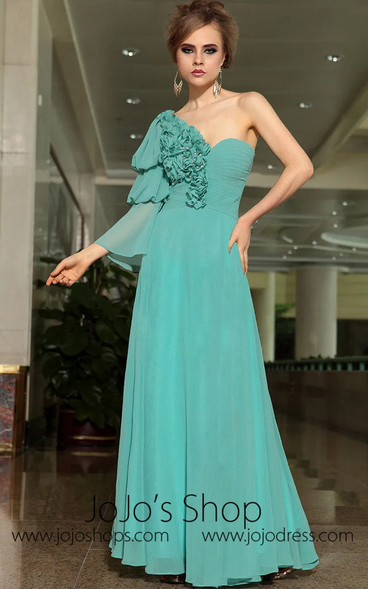 Green Grecian Single Sleeve Asymetrical Formal Prom Evening Cocktail Dress DQ830897