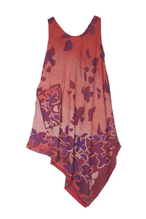 HOLIDAY FLOWER SILK COTTON KANTHA TANK FLARE DRESS - ho2402-red -