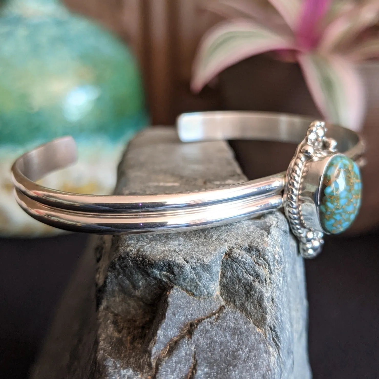 Navajo Made Turquoise Sterling Silver Cuff GJ-BRC-0051