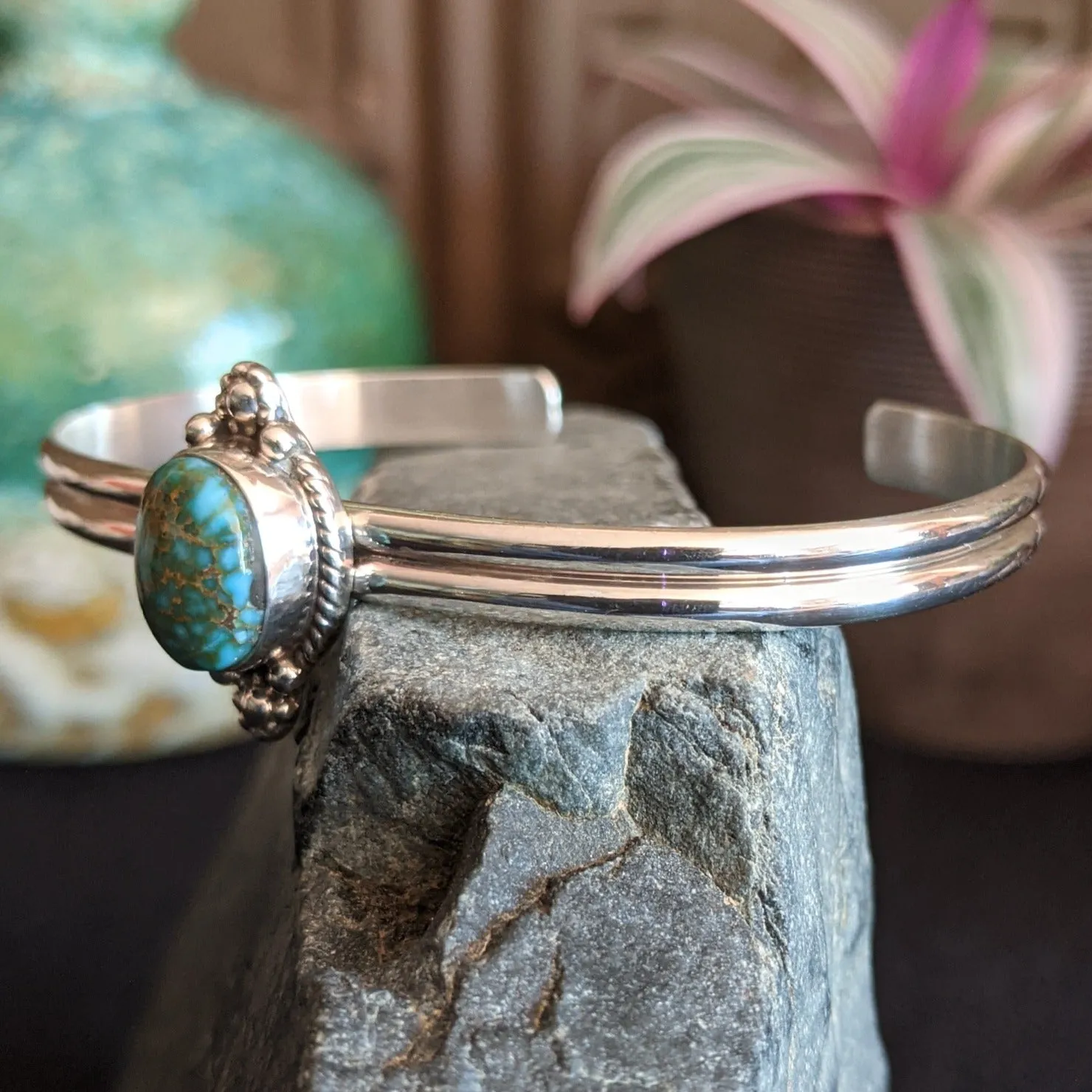 Navajo Made Turquoise Sterling Silver Cuff GJ-BRC-0051