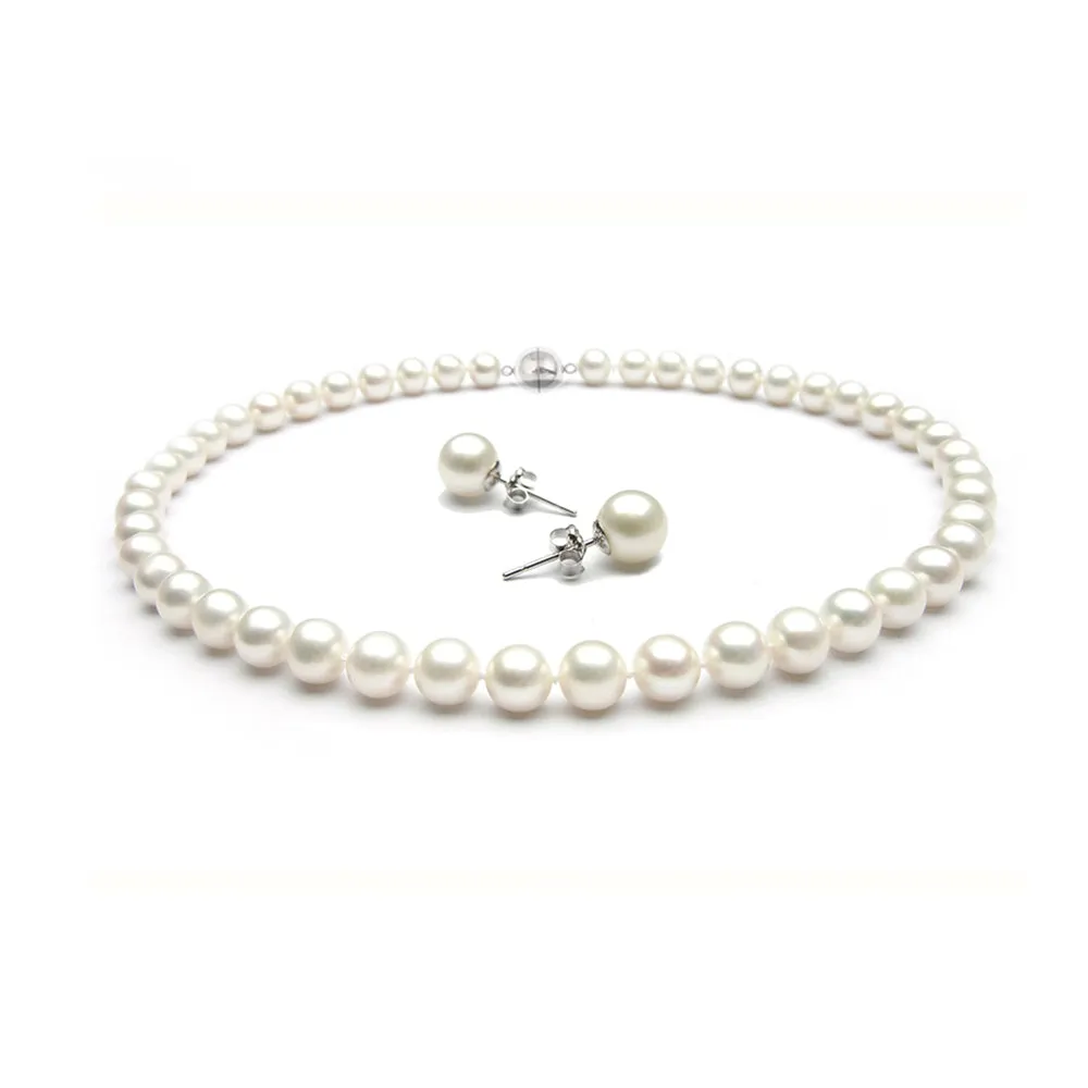 Pearl Necklace set For Women | 8-9mm AA Grade White Freshwater Pearl Necklace and Earring Jewellery Set for Women