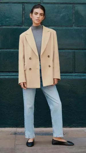 Plain Camel DB (Double Breasted) Blazer by Albaray