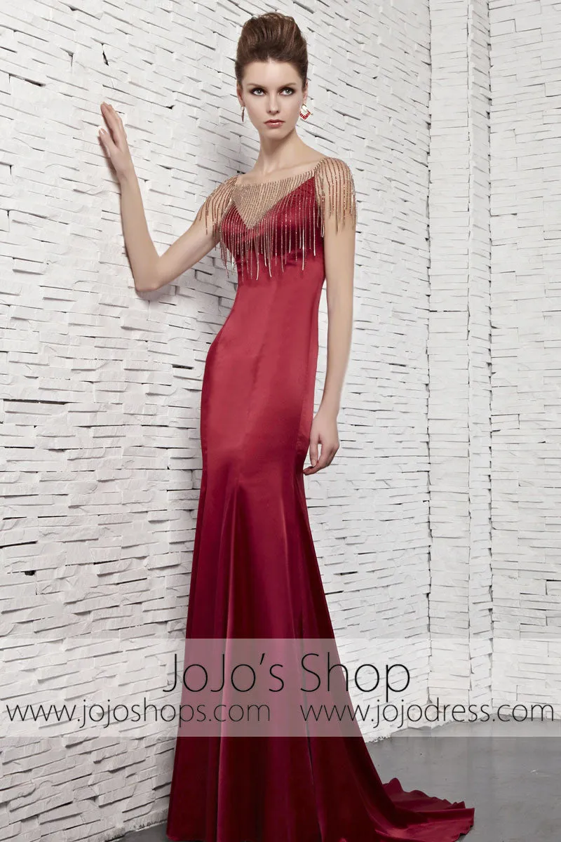 Retro Hollywood Scarlet Red Sleek Evening Formal Dress CX881652