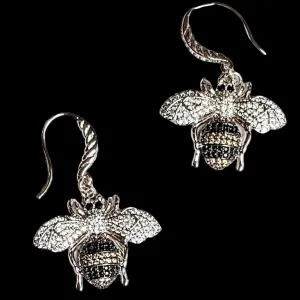 Rhinestone Honey Bee Sterling Silver Earrings