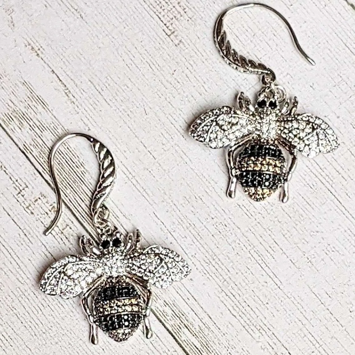 Rhinestone Honey Bee Sterling Silver Earrings