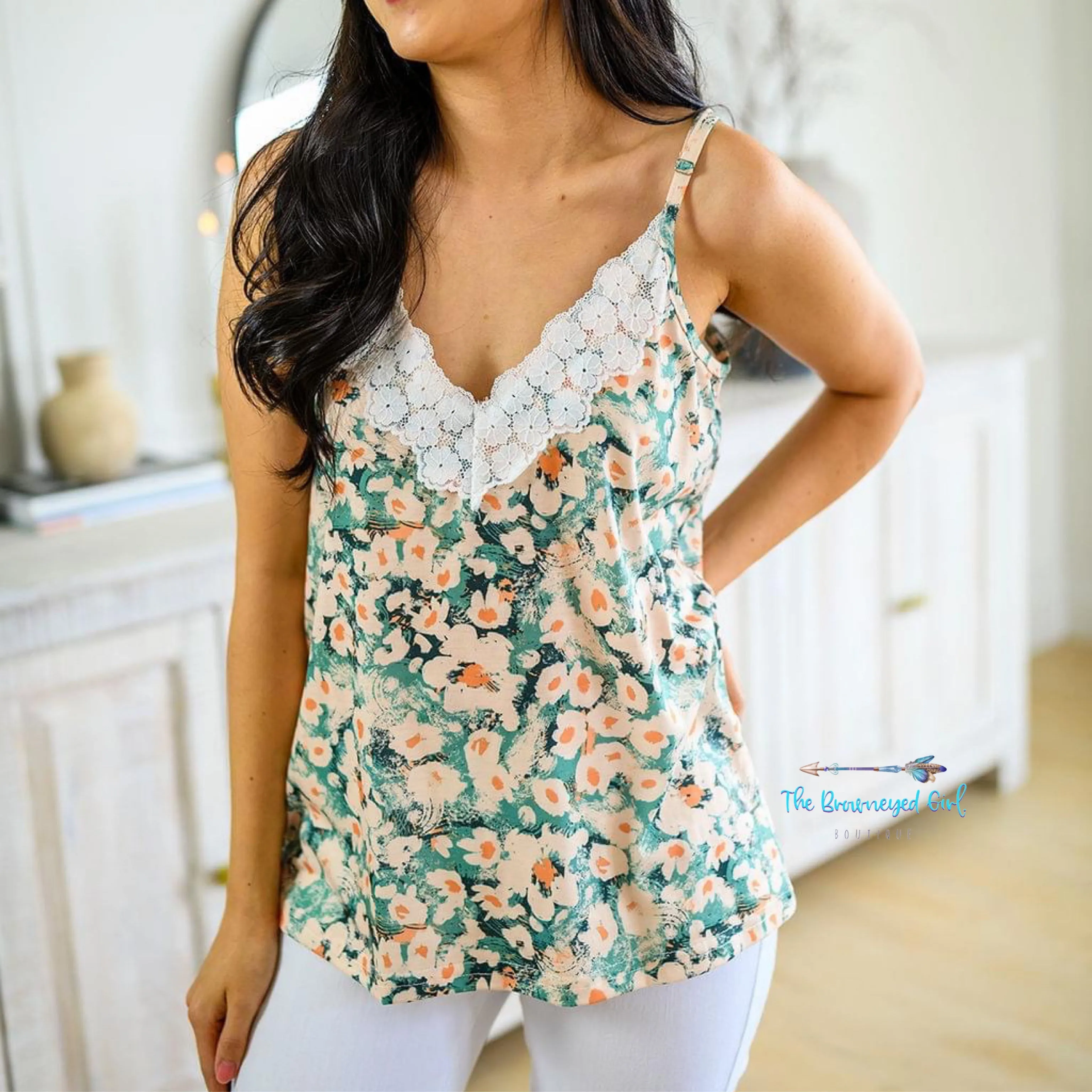 Sage Floral Lace Tank Top Shirley and Stone