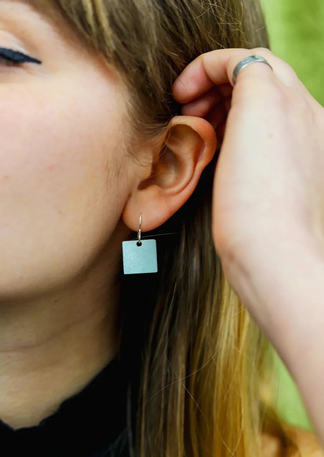 Square Drop Silver Earrings