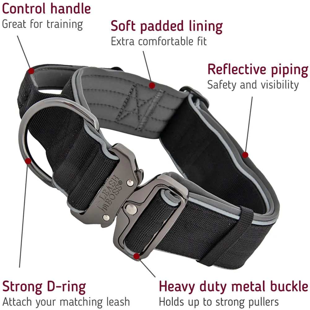 Tactical Dog Collar with Reflective Strips and Cobra Buckle