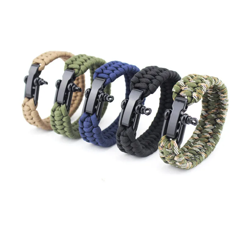 Tactical Paracord Rope Bracelet Steel Buckle Rope Survival Bracelet