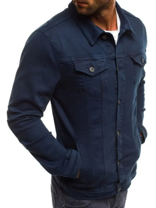 Trendy Fashion Casual Slim Denim Jacket Multi Pocket Button Stand Collar Workwear Jacket