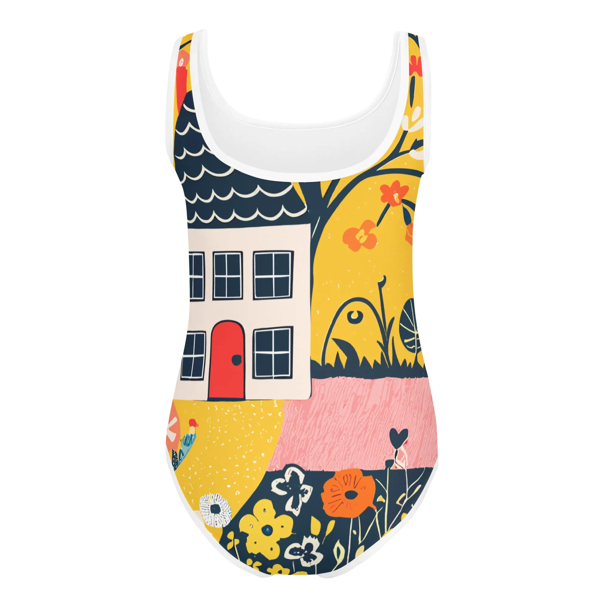 Vampire Art Kids Girls Happy House Retro Yellow Swimsuit