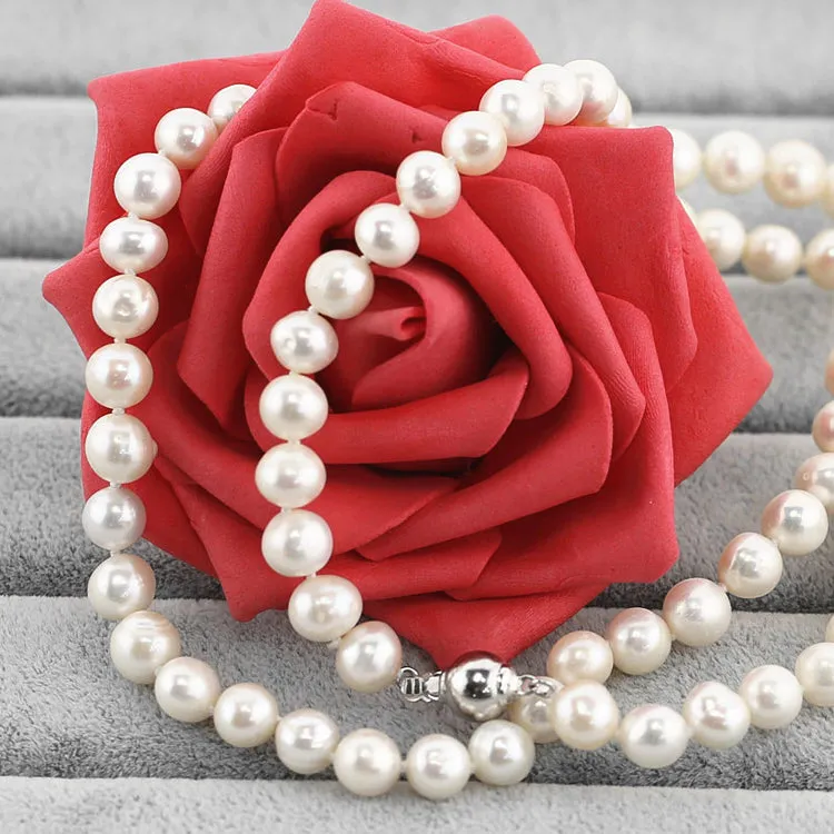 Women's AA Grade 7mm White Freshwater Pearl Necklace Bracelet and Earrings Set