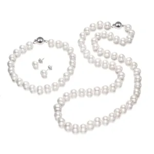 Women's AA Grade 7mm White Freshwater Pearl Necklace Bracelet and Earrings Set