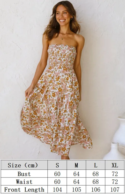 Women's Floral Bandeau Boho Maxi Dress