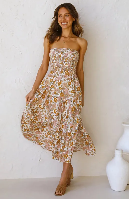 Women's Floral Bandeau Boho Maxi Dress