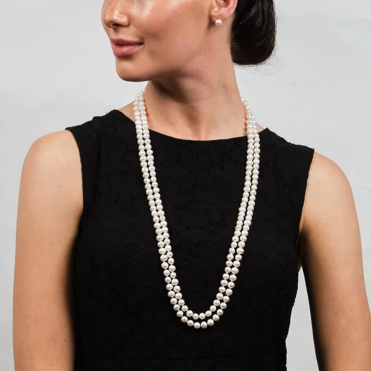 Womens Pearl Necklace Set 8-9mm White Freshwater Pearl Necklace 64In and Stud Earrings