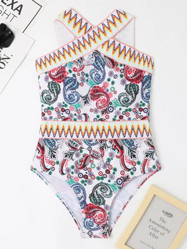 Women's Printed Cross Neck Swimsuit