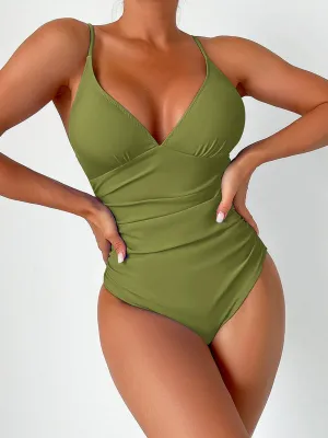 Women's Sexy Deep V-Front Solid Colour One Piece Swimsuit