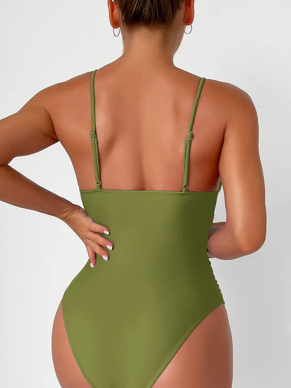 Women's Sexy Deep V-Front Solid Colour One Piece Swimsuit