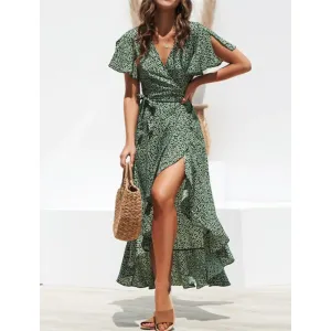 Women's V-Neck Elegant Long Chiffon Dress